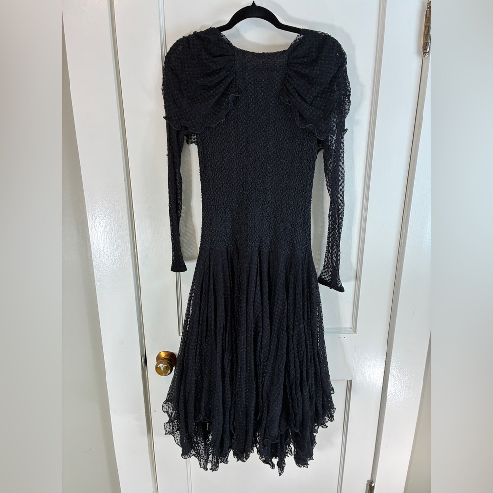 Vintage 80s/90s Sara Mique Black Stretch Swiss Dot Mesh Dress Witchy Whimsigoth - Picture 8 of 17